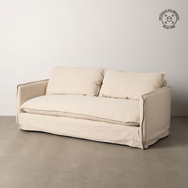 Sofá 3 Plazas Crema Tejido-Madera 200 X 95 X 85 cm