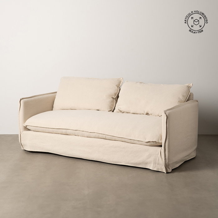 Sofá 3 Plazas Crema Tejido-Madera 200 X 95 X 85 cm Sofá 3 Plazas Crema Tejido-Madera 200 X 95 X 85 cm