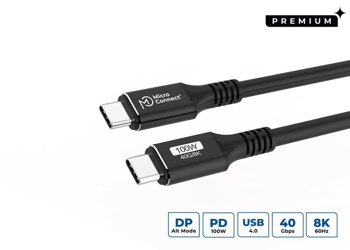 MicroConnect Cable USB-C a USB-C Premium 100W 40Gbps USB4 Gen 3x2 0,5m MicroConnect Cable USB-C a USB-C Premium 100W 40Gbps USB4 Gen 3x2 0,5m