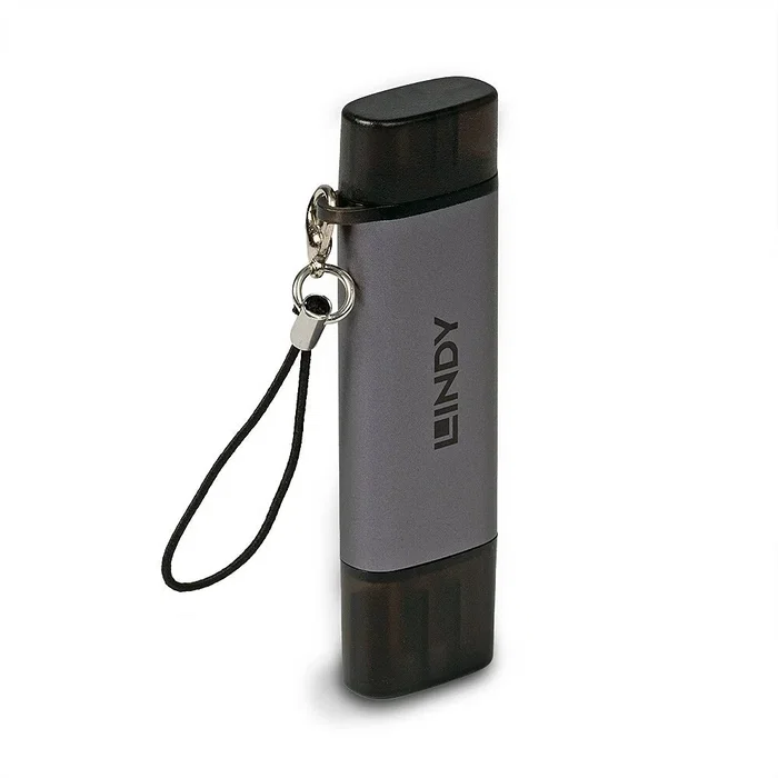 Lindy 43335 Lector de Tarjetas USB 3.2 Gen 1 Type-C y Type-A para SD y microSD, Velocidad 5000 Mbit/s, Negro/Gris