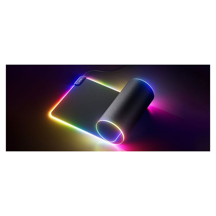 HYTE CNVS Alfombrilla de ratón para juegos XXL, Negro, para Gaming, con USB y Retroiluminación LED
