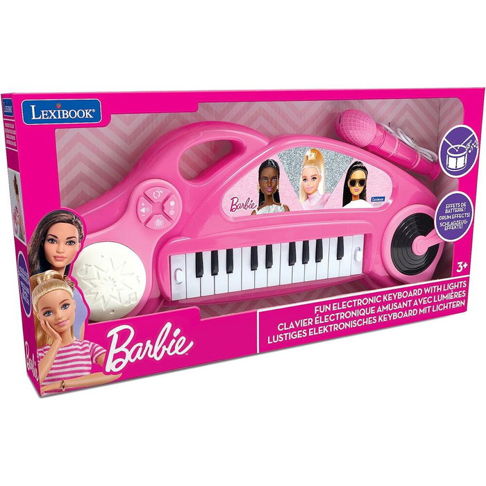 Lexibook Barbie Piano Electrónico Infantil con Efectos de Luz y Micrófono