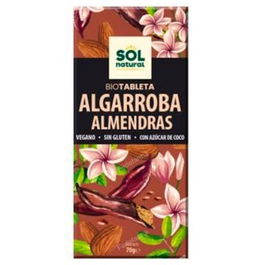 SOLNATURAL Algarroba con Almendra Tableta 70Gr. Bio SG Vegan Chocolate Vegano Sin Gluten Ni Lactosa