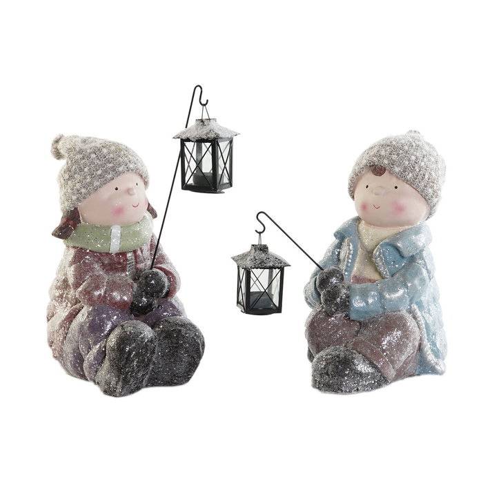 DKD Home Decor Figura de Farolillo en Fibra de Vidrio, Surtido de 2 Unidades Multicolor