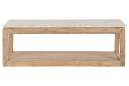 DKD Home Decor Mesa Centro Madera Reciclada Mármol Natural Beige 120x60x40 cm