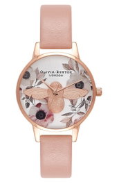 Olivia Burton OB16AM101 Reloj de Mujer con Correa Rosa y Detalles de Abeja