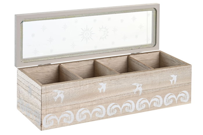 DKD Home Decor Stella Maris Caja de Infusiones, Estilo Atlántico, Azul y Blanco, 30 x 9 x 8 cm