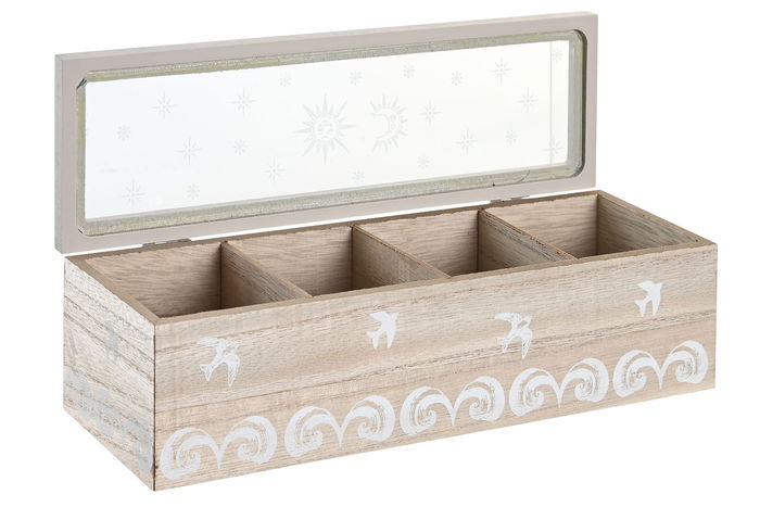 DKD Home Decor Stella Maris Caja de Infusiones, Estilo Atlántico, Azul y Blanco, 30 x 9 x 8 cm