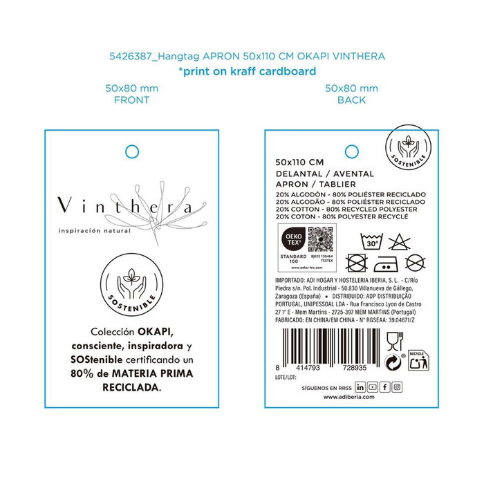 Delantal Cocina Reciclado Okapi Vinthera 50x110 cm (12 Unidades)