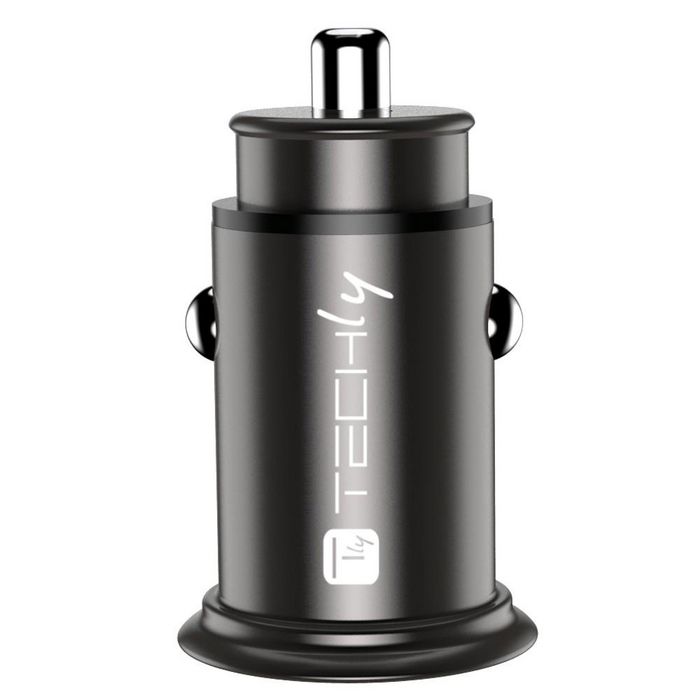 Techly Mini Cargador Coche USB-A y USB-C Carga Rápida QC3.0 38W Negro Metal - Cargador Encendedor Techly Mini Cargador Coche USB-A y USB-C Carga Rápida QC3.0 38W Negro Metal - Cargador Encendedor