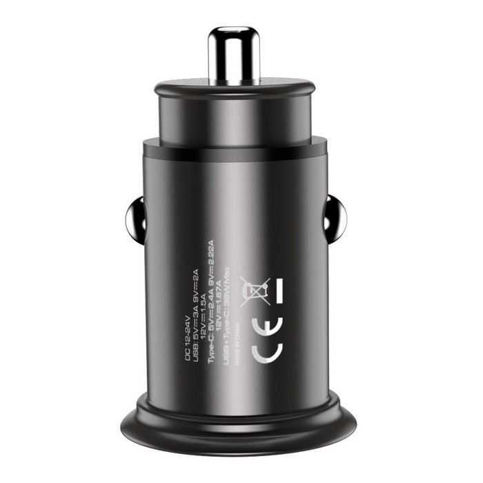 Techly Mini Cargador Coche USB-A y USB-C Carga Rápida QC3.0 38W Negro Metal - Cargador Encendedor Techly Mini Cargador Coche USB-A y USB-C Carga Rápida QC3.0 38W Negro Metal - Cargador Encendedor