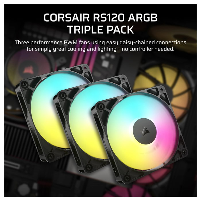Corsair RS120 ARGB Pack de 3 Ventiladores de 120 mm Negro Corsair RS120 ARGB Pack de 3 Ventiladores de 120 mm Negro