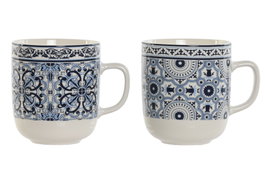 DKD Home Decor Mug Mediterraneo Porcelana Azul 4.8 x 9.5 x 8.5 cm Apto Microondas y Lavavajillas (6 Unidades)