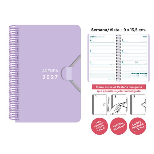 Senfort Agenda Anual 2027 Mini Espiral Lila Pastel Senfort Agenda Anual 2027 Mini Espiral Lila Pastel