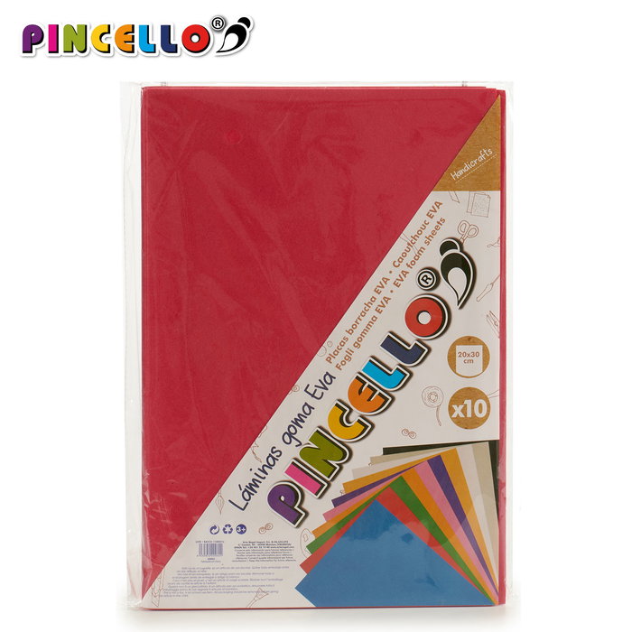 Pincello Juego 10 Laminas Goma Eva Rojo 20 cm x 30 cm (Set de 24)