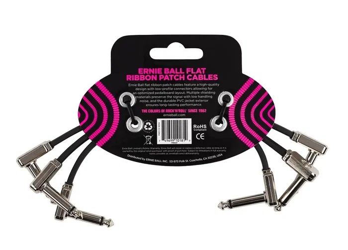 Ernieball Cable Patch Flat Ribbon 6″ Negro - Pack 3