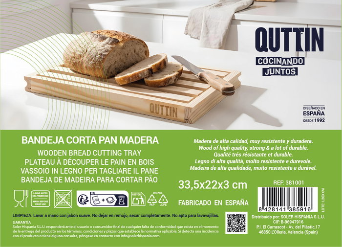 QUTTIN Bandeja Cortapan de Madera 33,5x22x3cm QUTTIN Bandeja Cortapan de Madera 33,5x22x3cm