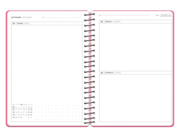 Antartik Agenda Escolar 2026-2027 Bilingüe Español, Espiral, Día Página A5+, Color Rosa Coral, Papel FSC 80 g, Con Gomilla y Bolsillo