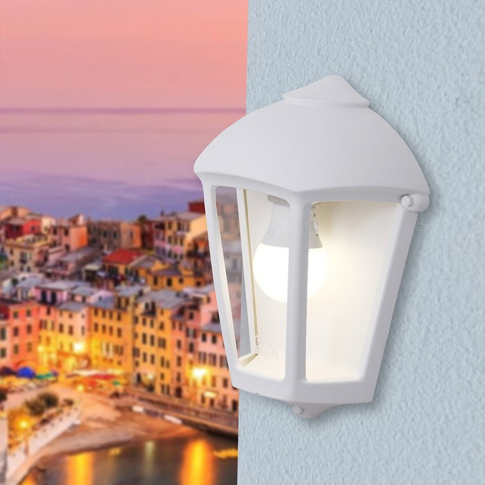 Fumagalli Farol de Pared Fabio Blanco con Cristal Transparente, E27, IP55, 215x120x290 mm, no incluye bombilla Fumagalli Farol de Pared Fabio Blanco con Cristal Transparente, E27, IP55, 215x120x290 mm, no incluye bombilla