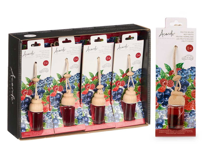 Acorde Ambientador de Coche Fragancia Frutos Rojos 8 ml - Vidrio, Madera, Color Rojo - Dimensiones 2.5 x 6 x 2.5 cm (Set de 24)