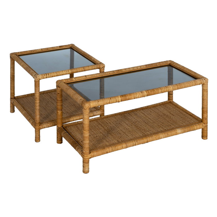 Mesa Auxiliar Natural Ratán / Cristal 50 X 50 X 45 cm