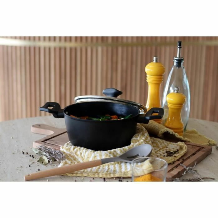 Menastyl Horno holandés de aluminio forjado, 20 cm, Negro