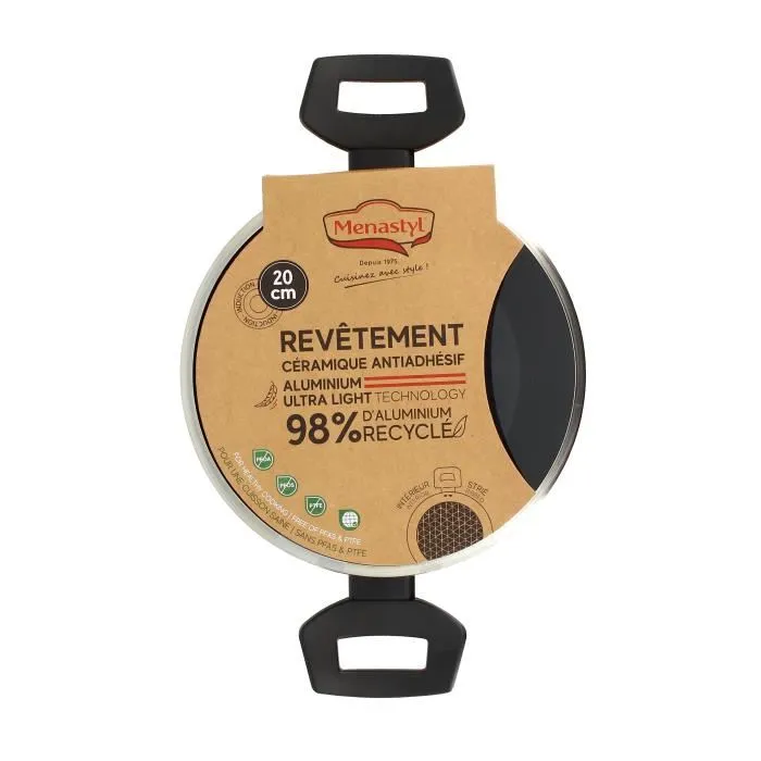 Menastyl 6020646 Horno Holandés de Aluminio Forjado, 20 cm, Negro, Apto para Todo Tipo de Fuegos Incluida Inducción