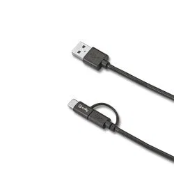 Celly USBCMICRO Cable USB A a USB C y Micro-USB B Negro, Cable de Datos y Carga 3A con Adaptador USB-C, 1 Metro