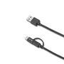 Celly USBCMICRO Cable USB A a USB C y Micro-USB B Negro, Cable de Datos y Carga 3A con Adaptador USB-C, 1 Metro