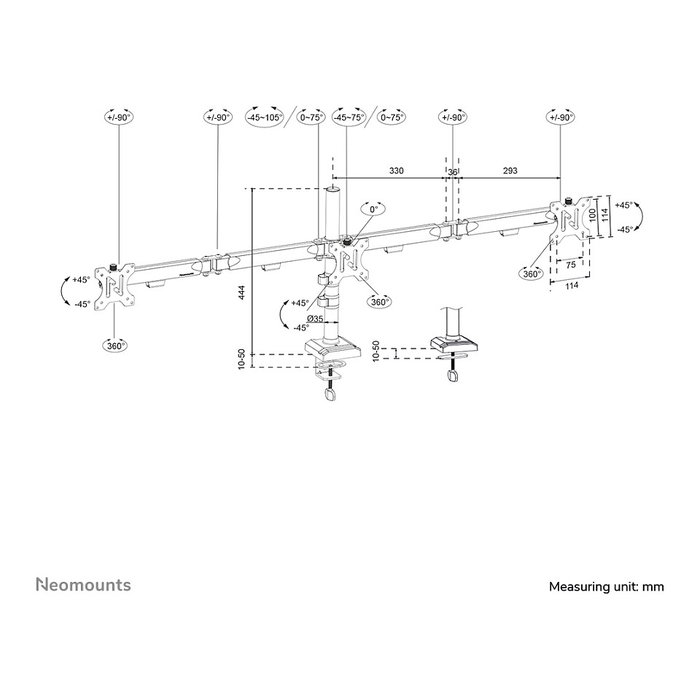 Neomounts DS60-600BL3 Brazo para Monitor 10-27" Quick-Fix Tope a 180°