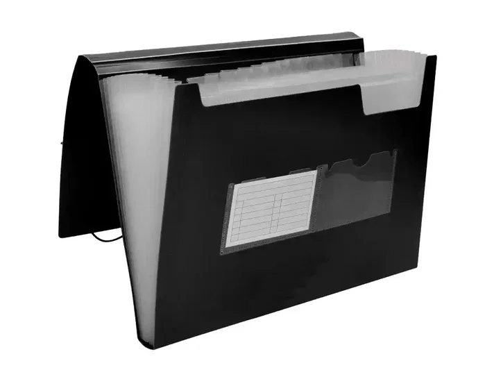 Liderpapel Carpeta Clasificadora Fuelle Polipropileno DIN A4 Negro Opaco 13 Departamentos