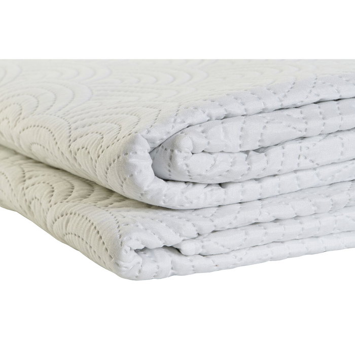 DKD Home Decor Colcha de Poliéster Blanca con Bordado de Arcos, 180x260x1 cm DKD Home Decor Colcha de Poliéster Blanca con Bordado de Arcos, 180x260x1 cm