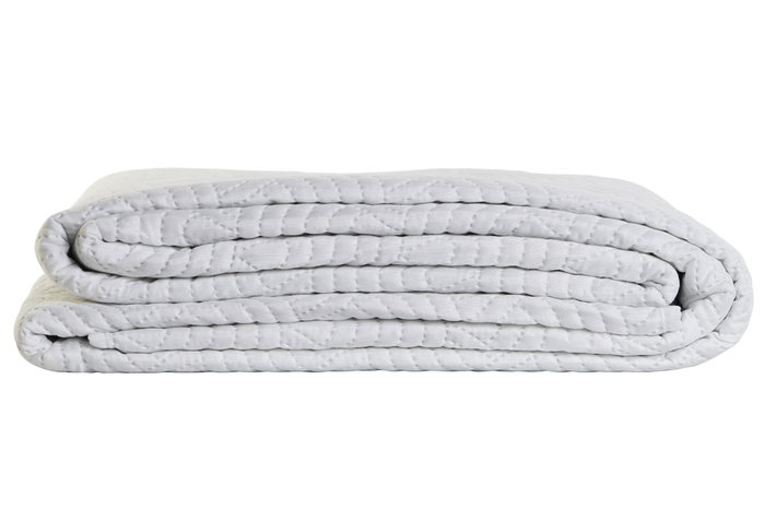 DKD Home Decor Colcha de Poliéster Blanca con Bordado de Arcos, 180x260x1 cm