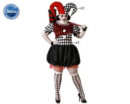 BigBuy Carnival Disfraz de Arlequín Blanco y Negro con Gorro para Mujer Adulta XXL