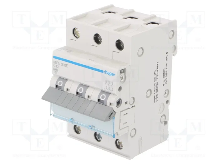 HAGER MCN310E Interruptor magnetotérmico 3 polos 10A 6kA HAGER MCN310E Interruptor magnetotérmico 3 polos 10A 6kA