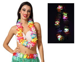 Collar Hawaiano Multicolor Con Luz LED Para Fiestas y Disfraces Tropicales