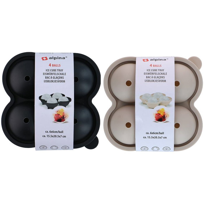 Alpina Cubitera para 4 Hielos Esféricos de Silicona, Colores Surtidos, 15.5 x 15.5 x 7 cm