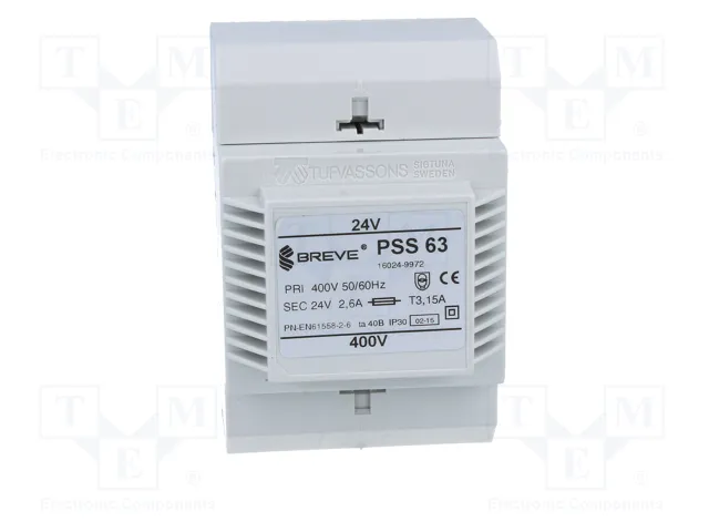 BREVE TUFVASSONS Transformador de red 63VA 400V AC a 24V