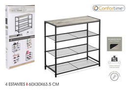 Confortime Estanteria 4 Niveles Metal-Madera Negra 32x65x8 cm (3 Unidades)