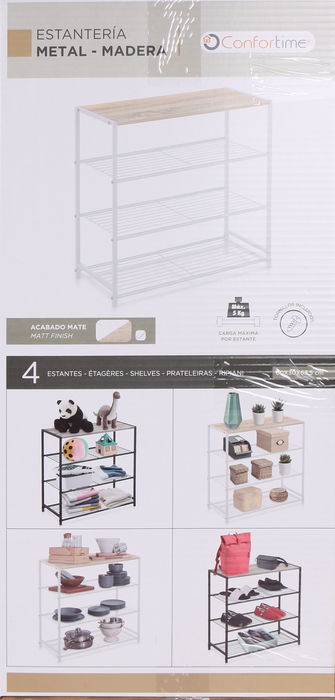 Confortime Estanteria 4 Niveles Metal-Madera Negra 32x65x8 cm (3 Unidades)