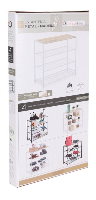Confortime Estanteria 4 Niveles Metal-Madera Negra 32x65x8 cm (3 Unidades)