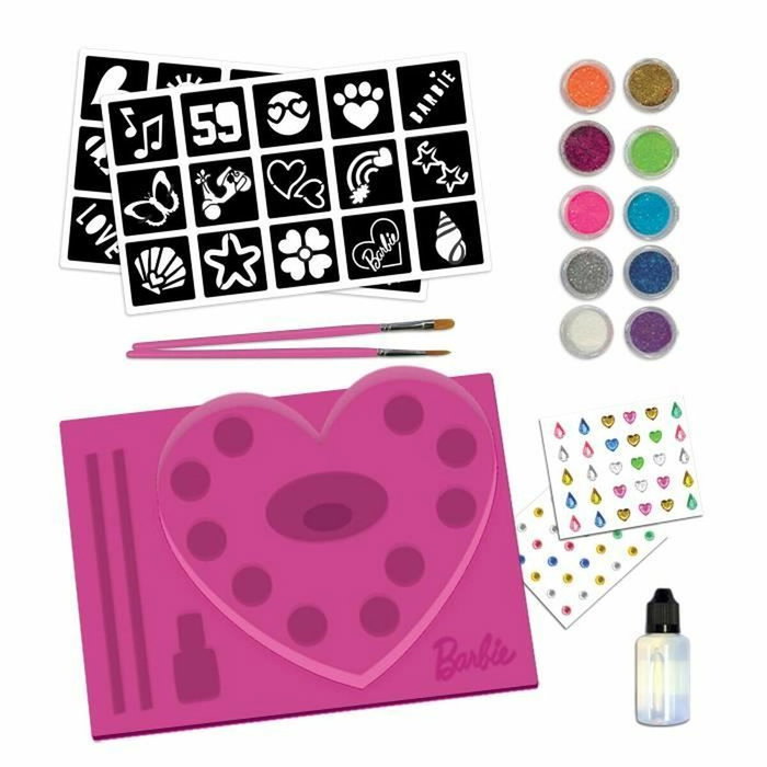 Lisciani Giochi Kit de tatuajes con purpurina de Barbie con piedras preciosas adhesivas