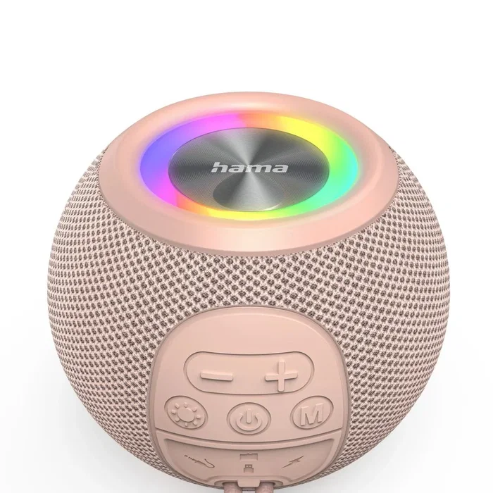 Hama 00188240 Altavoz Bluetooth Portátil Esférico (Ball Shape) - 5W, TWS, Batería 10h, Luz LED, Manos Libres, Color Rosa - Conexión AUX/USB-C/MicroSD