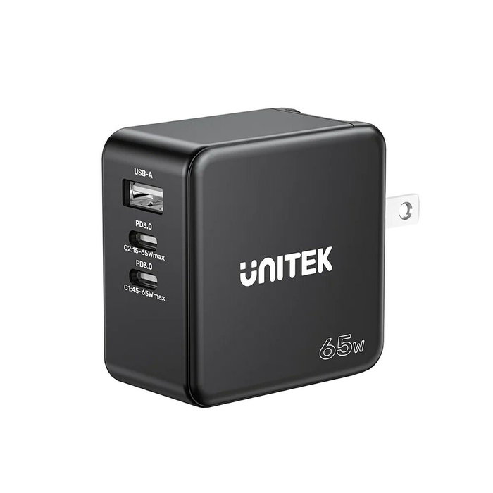 Unitek Cargador de viaje GaN PD 65W con 3 puertos