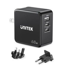 Unitek Cargador de viaje GaN PD 65W con 3 puertos