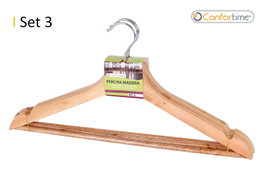 Confortime Set de 3 Perchas de Madera, 44.5 x 24.5 x 3.8 cm, Ganchos para Ropa (24 Cajas)