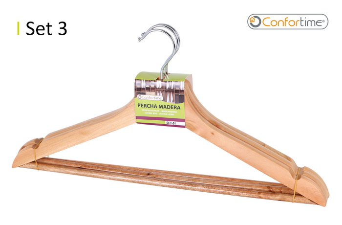 Confortime Set de 3 Perchas de Madera, 44.5 x 24.5 x 3.8 cm, Ganchos para Ropa (24 Cajas) Confortime Set de 3 Perchas de Madera, 44.5 x 24.5 x 3.8 cm, Ganchos para Ropa (24 Cajas)
