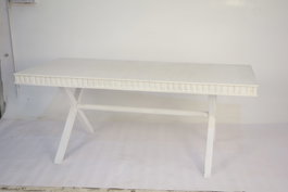 DKD Home Decor Mesa de Comedor Mango y Metal Rombo Blanco y Dorado