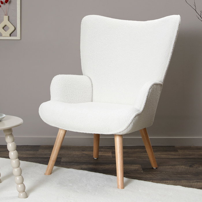 Home Deco Factory Sillón Rizo Rhea Blanco - Sillón Tapizado en Poliéster, Estructura de Madera y Hierro, Medidas 68x75x96 cm