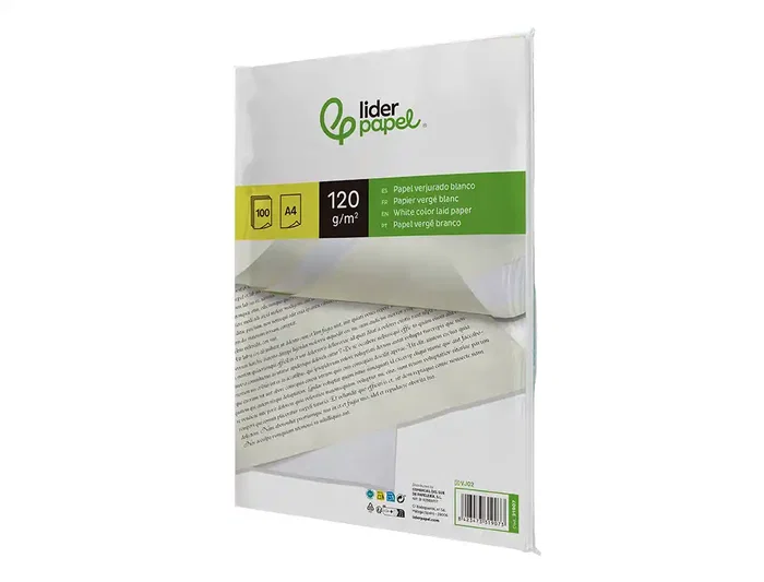 Liderpapel Papel Verjurado A4 120g/m² Blanco Paquete 100 Hojas